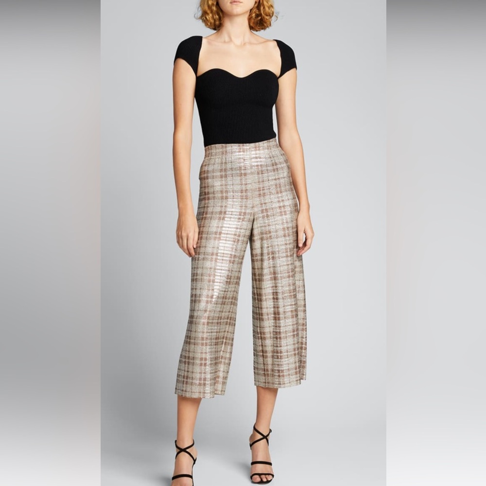 Alice + Olivia Elba Metallic Plaid Ankle Pant, S
